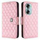 For Honor 60 Rhombic Texture Flip Leather Phone Case with Lanyard(Pink) - 2