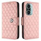 For Honor 60 Pro Rhombic Texture Flip Leather Phone Case with Lanyard(Coral Pink) - 2