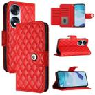 For Honor 70 Rhombic Texture Flip Leather Phone Case with Lanyard(Red) - 1