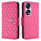 For Honor 70 Rhombic Texture Flip Leather Phone Case with Lanyard(Rose Red) - 2