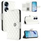 For Honor 70 Rhombic Texture Flip Leather Phone Case with Lanyard(White) - 1