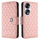 For Honor 70 Rhombic Texture Flip Leather Phone Case with Lanyard(Coral Pink) - 2