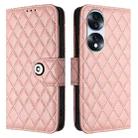 For Honor 70 Pro Rhombic Texture Flip Leather Phone Case with Lanyard(Coral Pink) - 2