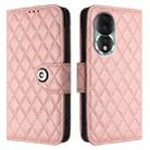 For Honor 80 Rhombic Texture Flip Leather Phone Case with Lanyard(Coral Pink) - 2