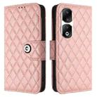 For Honor 90 Pro Rhombic Texture Flip Leather Phone Case with Lanyard(Coral Pink) - 2