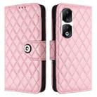 For Honor 90 Pro Rhombic Texture Flip Leather Phone Case with Lanyard(Pink) - 2