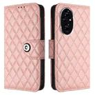 For Honor 200 Pro Rhombic Texture Flip Leather Phone Case with Lanyard(Coral Pink) - 2