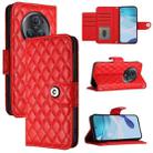 For Honor Magic5 Pro Rhombic Texture Flip Leather Phone Case with Lanyard(Red) - 1