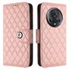 For Honor Magic5 Pro Rhombic Texture Flip Leather Phone Case with Lanyard(Coral Pink) - 2