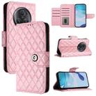 For Honor Magic5 Pro Rhombic Texture Flip Leather Phone Case with Lanyard(Pink) - 1