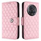 For Honor Magic5 Pro Rhombic Texture Flip Leather Phone Case with Lanyard(Pink) - 2