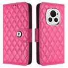 For Honor Magic6 Rhombic Texture Flip Leather Phone Case with Lanyard(Rose Red) - 2