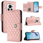 For Honor Magic6 Rhombic Texture Flip Leather Phone Case with Lanyard(Coral Pink) - 1