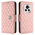 For Honor Magic6 Rhombic Texture Flip Leather Phone Case with Lanyard(Coral Pink) - 2