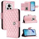 For Honor Magic6 Rhombic Texture Flip Leather Phone Case with Lanyard(Pink) - 1