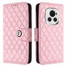 For Honor Magic6 Rhombic Texture Flip Leather Phone Case with Lanyard(Pink) - 2