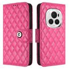 For Honor Magic6 Pro Rhombic Texture Flip Leather Phone Case with Lanyard(Rose Red) - 2