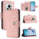 For Honor Magic6 Pro Rhombic Texture Flip Leather Phone Case with Lanyard(Coral Pink) - 1