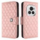 For Honor Magic6 Pro Rhombic Texture Flip Leather Phone Case with Lanyard(Coral Pink) - 2