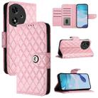 For Honor Play 50 Rhombic Texture Flip Leather Phone Case with Lanyard(Pink) - 1