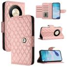 For Honor X9b / Magic6 Lite Rhombic Texture Flip Leather Phone Case with Lanyard(Coral Pink) - 1