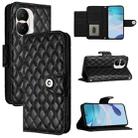 For Honor X40i Rhombic Texture Flip Leather Phone Case with Lanyard(Black) - 1