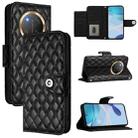 For Honor X9c 5G Global Rhombic Texture Flip Leather Phone Case with Lanyard(Black) - 1