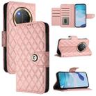 For Honor X9c 5G Global Rhombic Texture Flip Leather Phone Case with Lanyard(Coral Pink) - 1