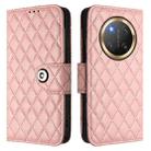 For Honor X9c 5G Global Rhombic Texture Flip Leather Phone Case with Lanyard(Coral Pink) - 2