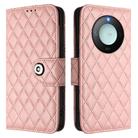 For Honor X9c Smart 5G Global Rhombic Texture Flip Leather Phone Case with Lanyard(Coral Pink) - 2