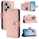 For Honor 400 Pro 5G Global Rhombic Texture Flip Leather Phone Case with Lanyard(Coral Pink) - 1