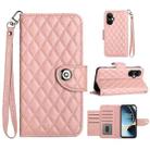 For OnePlus CE 3 Lite 5G / Nord N30 Rhombic Texture Flip Leather Phone Case with Lanyard(Coral Pink) - 1