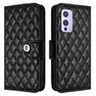 For OnePlus 9 Rhombic Texture Flip Leather Phone Case with Lanyard(Black) - 2