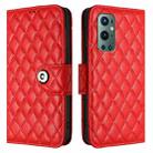 For OnePlus 9 Pro Rhombic Texture Flip Leather Phone Case with Lanyard(Red) - 2