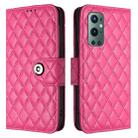 For OnePlus 9 Pro Rhombic Texture Flip Leather Phone Case with Lanyard(Rose Red) - 2