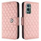 For OnePlus 9 Pro Rhombic Texture Flip Leather Phone Case with Lanyard(Coral Pink) - 2