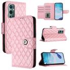 For OnePlus 9 Pro Rhombic Texture Flip Leather Phone Case with Lanyard(Pink) - 1
