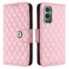 For OnePlus 9 Pro Rhombic Texture Flip Leather Phone Case with Lanyard(Pink) - 2