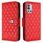 For OnePlus 9R / 8T Rhombic Texture Flip Leather Phone Case with Lanyard(Red) - 2