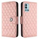 For OnePlus 9R / 8T Rhombic Texture Flip Leather Phone Case with Lanyard(Coral Pink) - 2