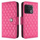 For OnePlus 10 Pro Rhombic Texture Flip Leather Phone Case with Lanyard(Rose Red) - 2