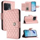 For OnePlus 10 Pro Rhombic Texture Flip Leather Phone Case with Lanyard(Coral Pink) - 1