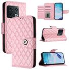 For OnePlus 10 Pro Rhombic Texture Flip Leather Phone Case with Lanyard(Pink) - 1