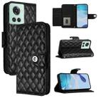 For OnePlus 10R / Ace Rhombic Texture Flip Leather Phone Case with Lanyard(Black) - 1