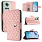 For OnePlus 10R / Ace Rhombic Texture Flip Leather Phone Case with Lanyard(Coral Pink) - 1