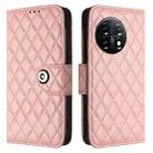 For OnePlus 11 Rhombic Texture Flip Leather Phone Case with Lanyard(Coral Pink) - 2