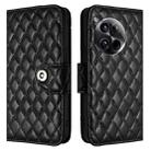 For OnePlus 12 5G Global Rhombic Texture Flip Leather Phone Case with Lanyard(Black) - 2