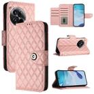 For OnePlus 12 5G Global Rhombic Texture Flip Leather Phone Case with Lanyard(Coral Pink) - 1