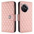 For OnePlus 12 5G Global Rhombic Texture Flip Leather Phone Case with Lanyard(Coral Pink) - 2