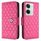 For OnePlus Ace 2V / Nord 3 Rhombic Texture Flip Leather Phone Case with Lanyard(Rose Red) - 2